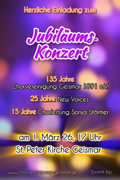 Jubiläumskonzert in Geismar Plakat für ein Jubiläumskonzert in Geismar am 1. März 2026 um 17 Uhr