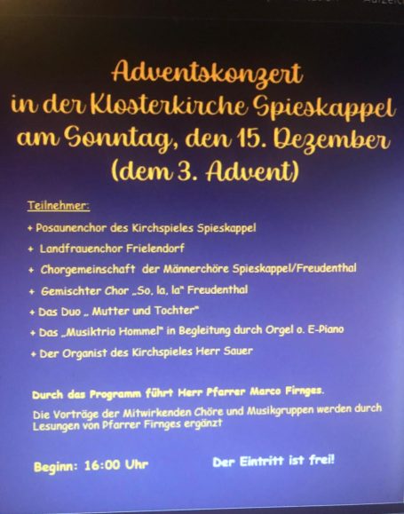 Adventskonzert in Spieskappel am 15.12.2024