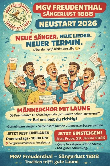 MGV Freudenthal sucht neue Sänger Werbeplakat für einen Männerchor
